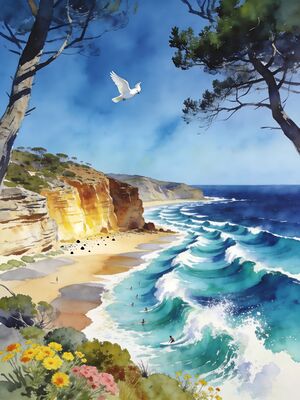 Margaret River Prevelly Beach Surfers Point Watercolor Canvas Print
