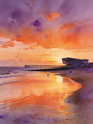 Margate Sunset Shore Watercolor Canvas Print