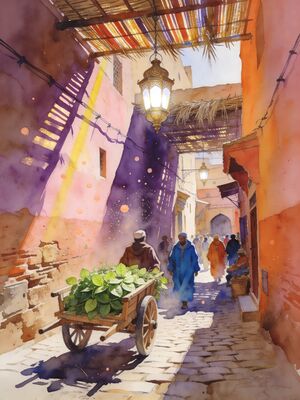 Marrakech Jemaa El Fna Square at Dusk Watercolor Canvas Print