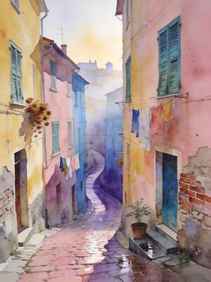 Marseille Historic Quarter Watercolor Canvas Print