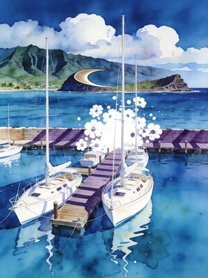 Lahaina Harbor and West Maui Mountains Watercolor Canvas Print