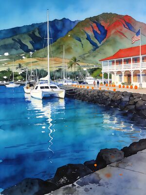 Maui Kaanapali Beach Golden Hour Watercolor Canvas Print