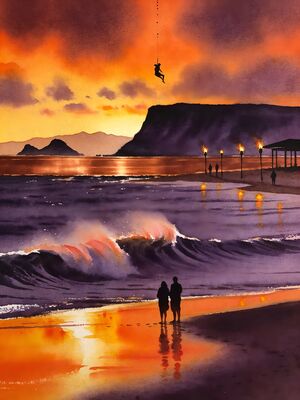 Paia Town North Shore Surf Village Watercolor Canvas Print