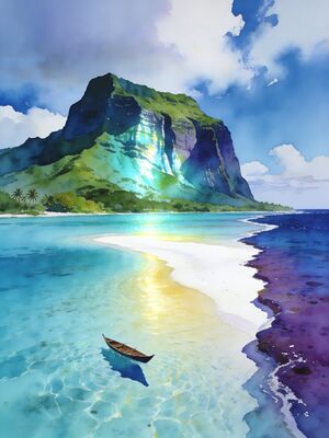 Mauritius Le Morne Lagoon Watercolor Canvas Print