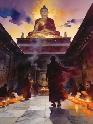 McLeod Ganj Tsuglagkhang Temple Watercolor Canvas Print