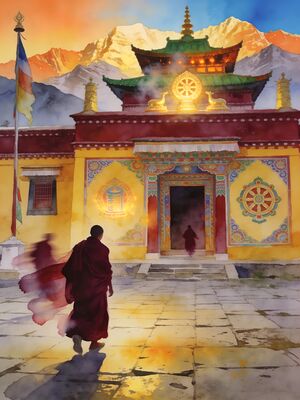 McLeod Ganj Namgyal Monastery Chanting Watercolor Canvas Print