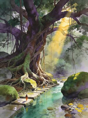Meghalaya Dawki River Crystal Clear Watercolor Canvas Print
