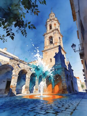 Mendoza Plaza Independencia and Andes View Watercolor Canvas Print