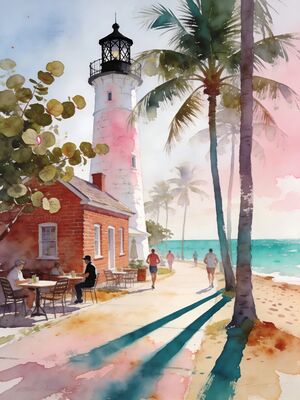 South Beach Lifeguard Tower Sunset Watercolor Canvas Print