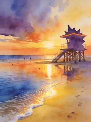 Cape Florida Lighthouse Key Biscayne Watercolor Canvas Print
