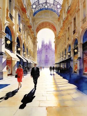 Milan City Towers Golden Hour Watercolor Canvas Print