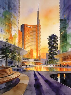 Milan Boulevard Street Scene Watercolor Canvas Print
