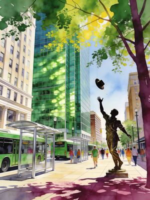 Nicollet Mall Downtown Walk Watercolor Canvas Print