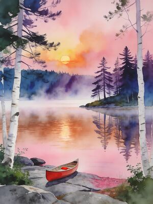 Minnesota Boat Scene Watercolor Canvas Print