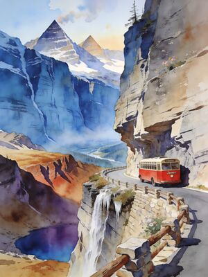 Flathead Lake and Mission Mountains Watercolor Canvas Print