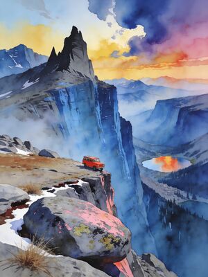 Beartooth Highway Sunrise Vista Watercolor Canvas Print