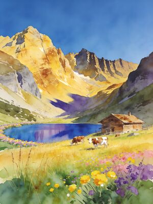 Morzine Summit Panorama Watercolor Canvas Print