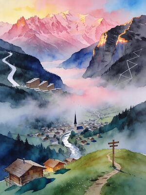 Morzine Alpine Meadow Watercolor Canvas Print