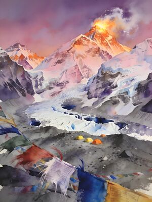 Mount Everest Base Camp View of Summit Watercolor Canvas Print