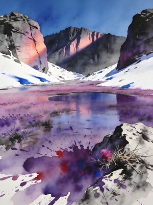 Mount Rainier from Paradise Meadows Watercolor Canvas Print