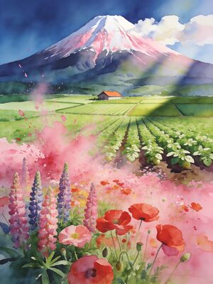 Mount Yotei over Niseko Snowfields Watercolor Canvas Print