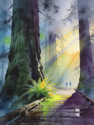 Muir Woods Cathedral Grove Giant Redwoods Watercolor Canvas Print
