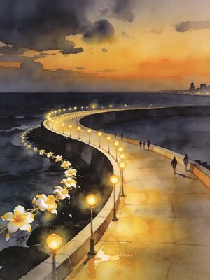 Mumbai Colonial Downtown Street Walk Watercolor Canvas Print