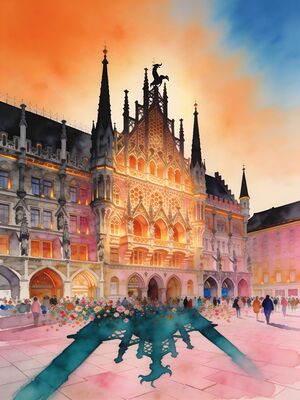 Munich Old Town Lane Watercolor Canvas Print