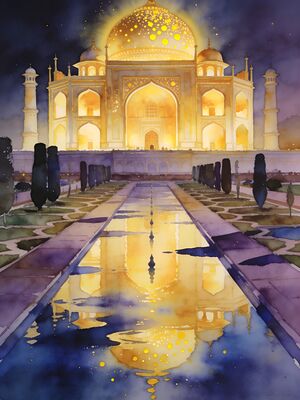 Mysore Palace Illuminated Watercolor Canvas Print