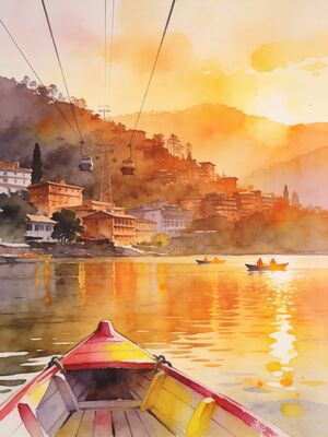 Nainital Snow View Point Watercolor Canvas Print