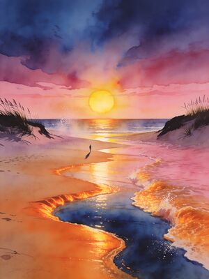 Nantucket Great Point Lighthouse Beach Watercolor Canvas Print