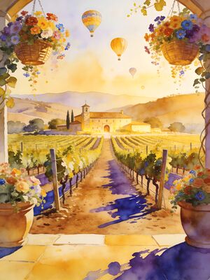 Napa Valley Yountville Vineyard Vista Watercolor Canvas Print
