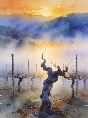 Napa Valley Silverado Trail Morning Mist Watercolor Canvas Print