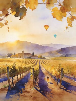 Napa Valley St. Helena Main Street Flower Baskets Watercolor Canvas Print