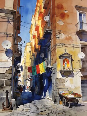 Naples Cathedral Square Watercolor Canvas Print