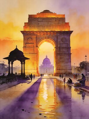 New Delhi Humayuns Tomb Garden Watercolor Canvas Print