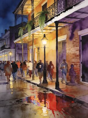 New Orleans Bourbon Street Iron Balconies Watercolor Canvas Print