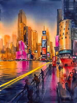 Brooklyn Bridge Walkway Watercolor Canvas Print