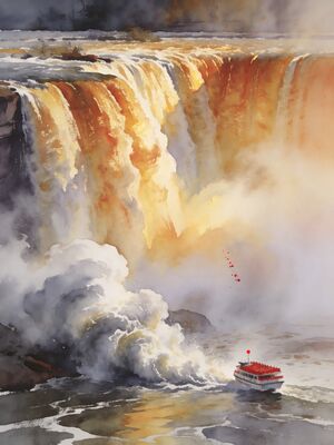 Niagara Falls Aerial Panorama Watercolor Canvas Print