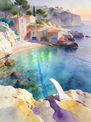Nice Sunset Shore Watercolor Canvas Print