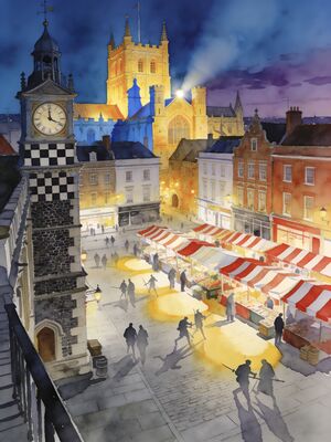 Norwich Cathedral Close Watercolor Canvas Print