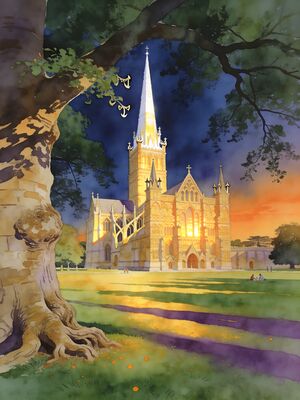 Norwich Castle and Market at Dusk Watercolor Canvas Print