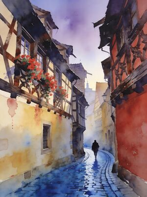 Nuremberg Cathedral Square Watercolor Canvas Print