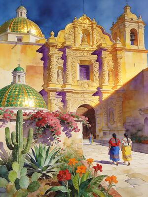 Oaxaca Santo Domingo Church Watercolor Canvas Print