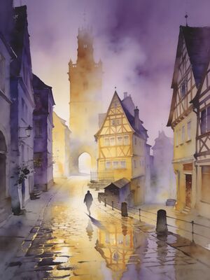 Olsztyn Historic Quarter Cobblestone Walk Watercolor Canvas Print