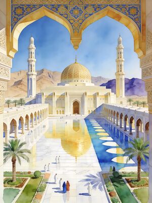 Muscat Sultan Qaboos Grand Mosque Watercolor Canvas Print
