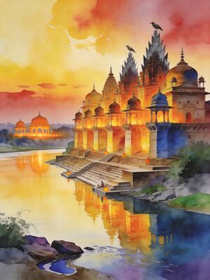 Orchha Ram Raja Temple Watercolor Canvas Print