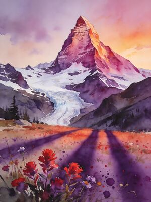 Oregon Crater Lake Rim View Watercolor Canvas Print