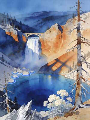 Oregon Multnomah Falls Columbia Gorge Watercolor Canvas Print