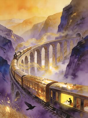 Orient Express Crossing Alpine Bridge in Mist Watercolor Canvas Print